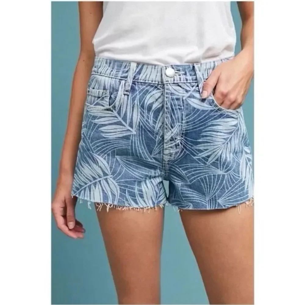 CURRENT/ELLIOTT | NEW High Waist Palm Print Button Fly Shorts Women’s Size 28